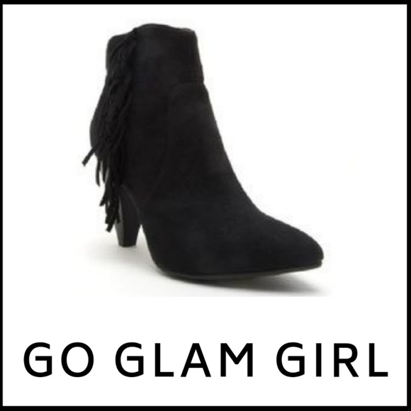 NIB Qupid Black Vegan Suede Tassel Ankle Booties - Picture 3 of 4